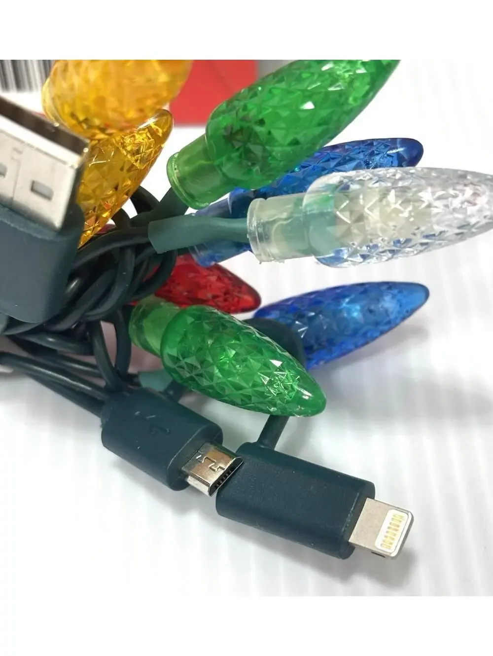Dual-Tip Charge Sync Cable Christmas Lights Glow 3 Sets USB Phone Charger NEW